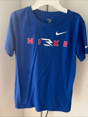 Nike Royal Blue Short Sleeve Tee with White Swoosh and Red Accent